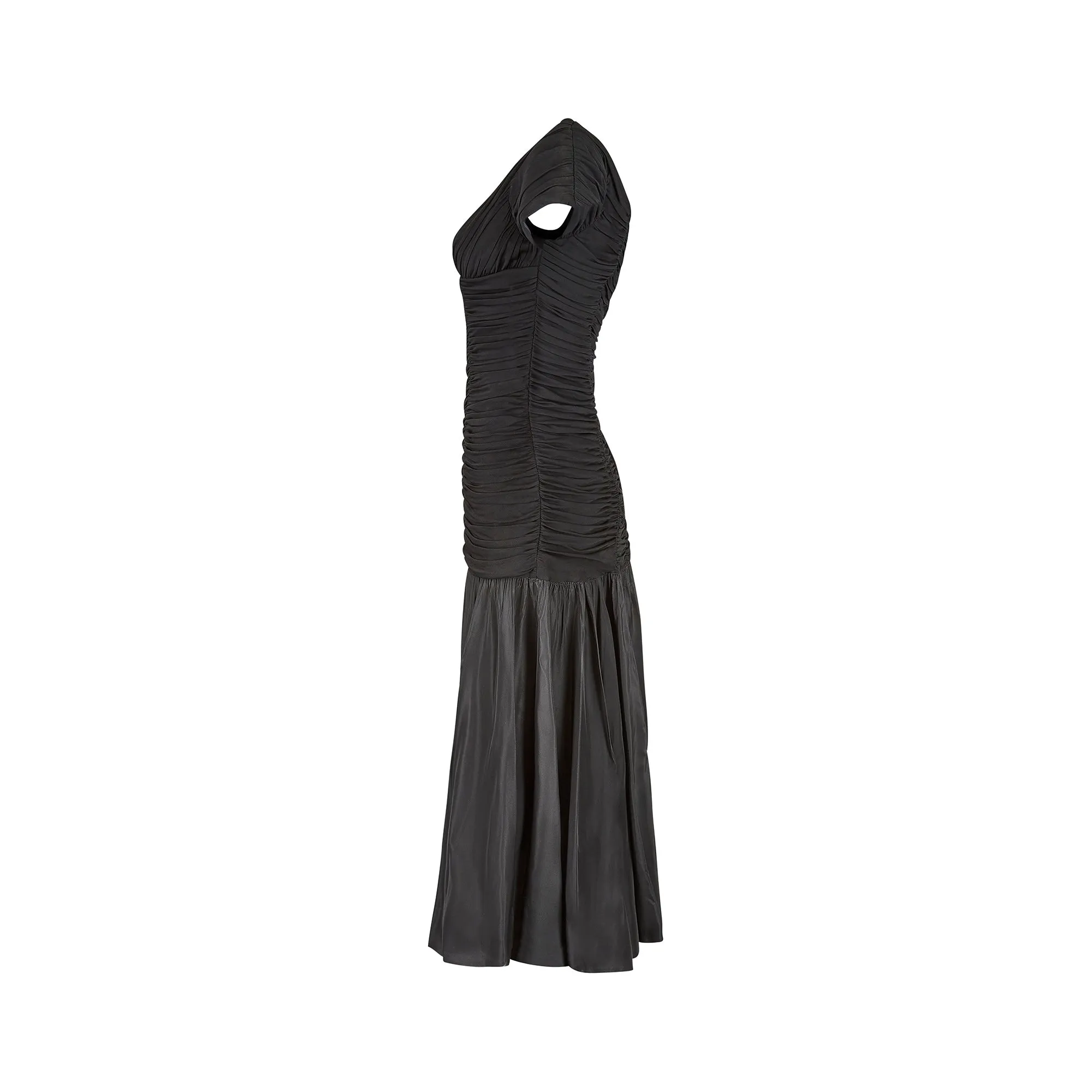 1950s Ceil Chapman Black Taffeta and Ruched Silk Jersey Dress