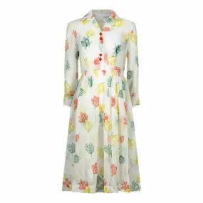 1950s Organza Floral Tulip Print Shirt Dress