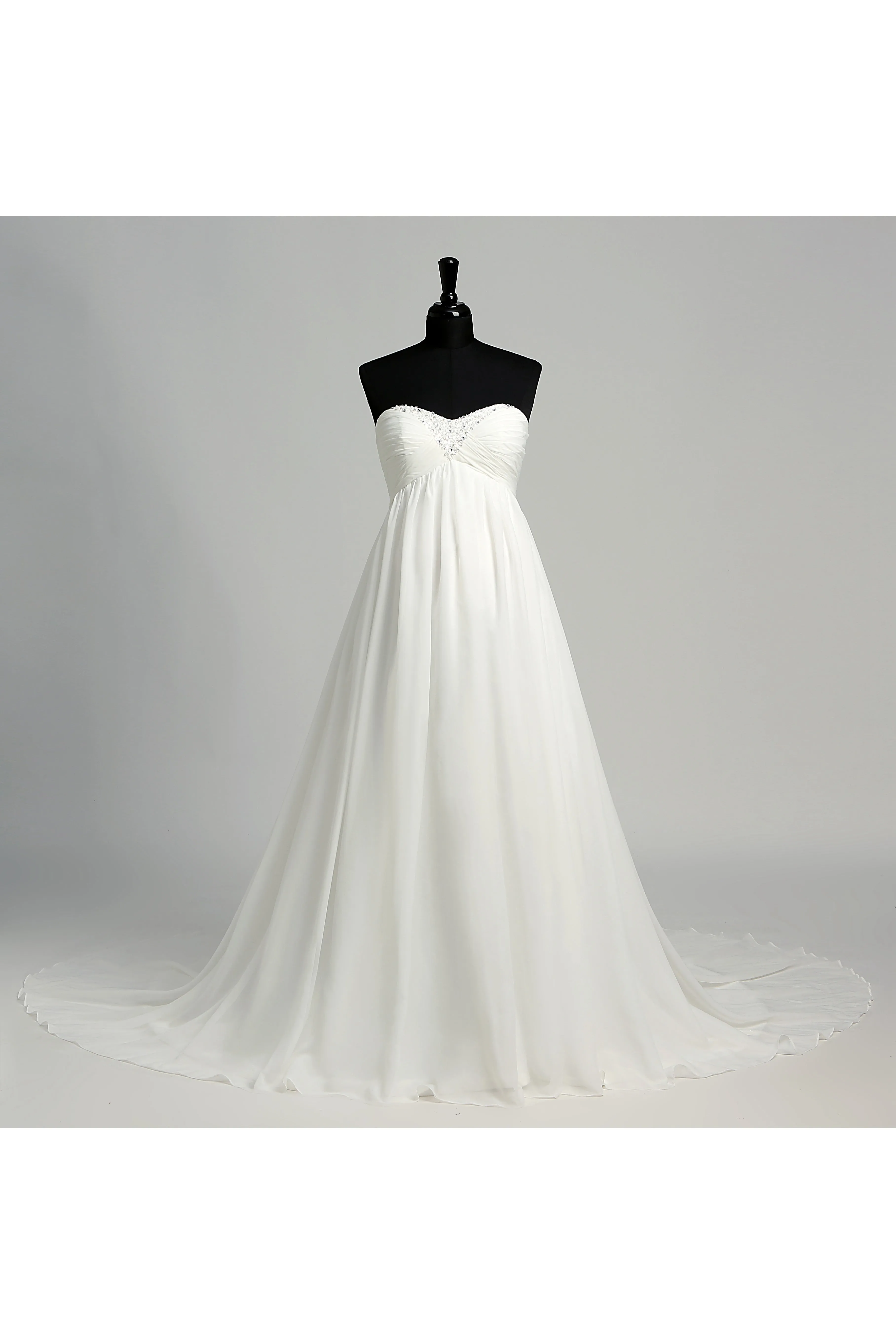 A-line Sweetheart Sleeveless Floor-length Chiffon Maternity Wedding Dress with Court Train-715554