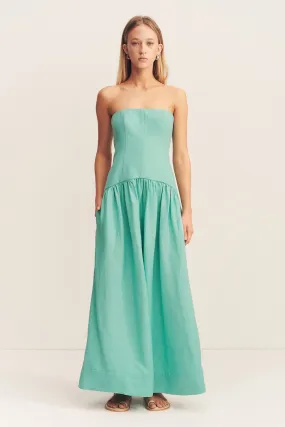 ALEC LINEN STRAPLESS PANELLED MAXI DRESS - POOL BLUE