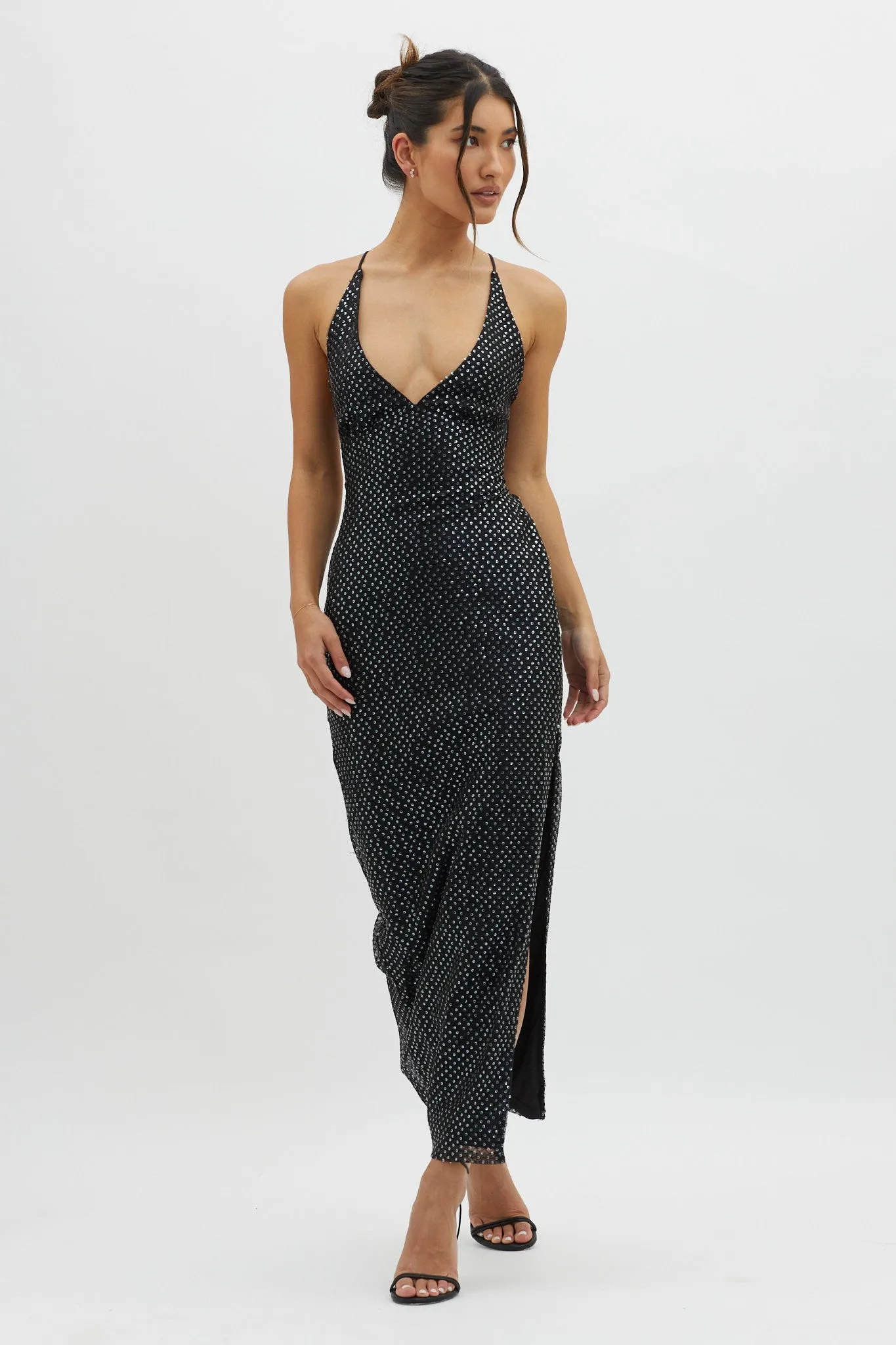 Alysia Plunging Halterneck Maxi Dress Black