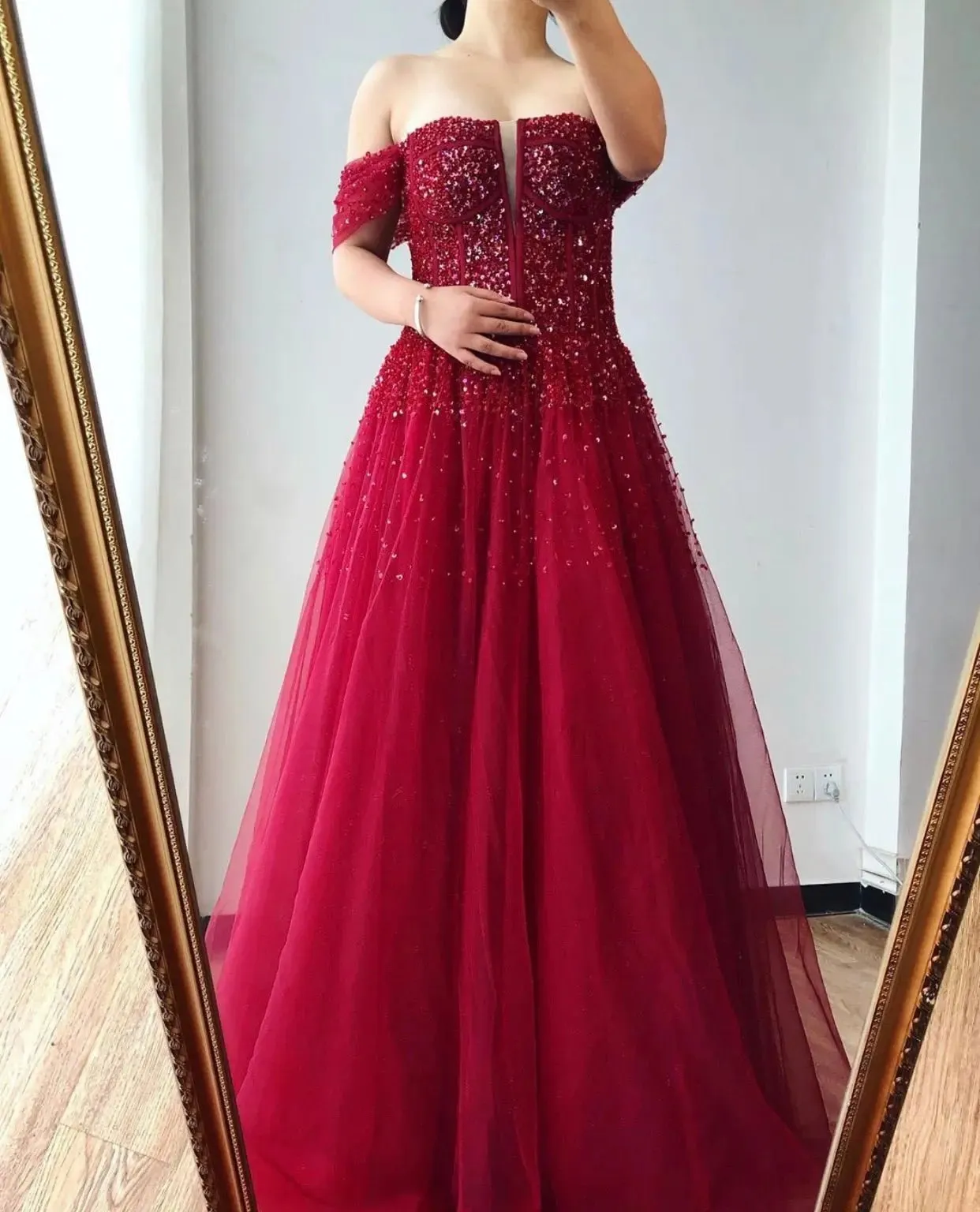 Amey Off Shoulder Beading Sparkle Formal Dress