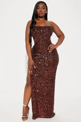 Arabella Cut Out Sequin Gown - Chocolate