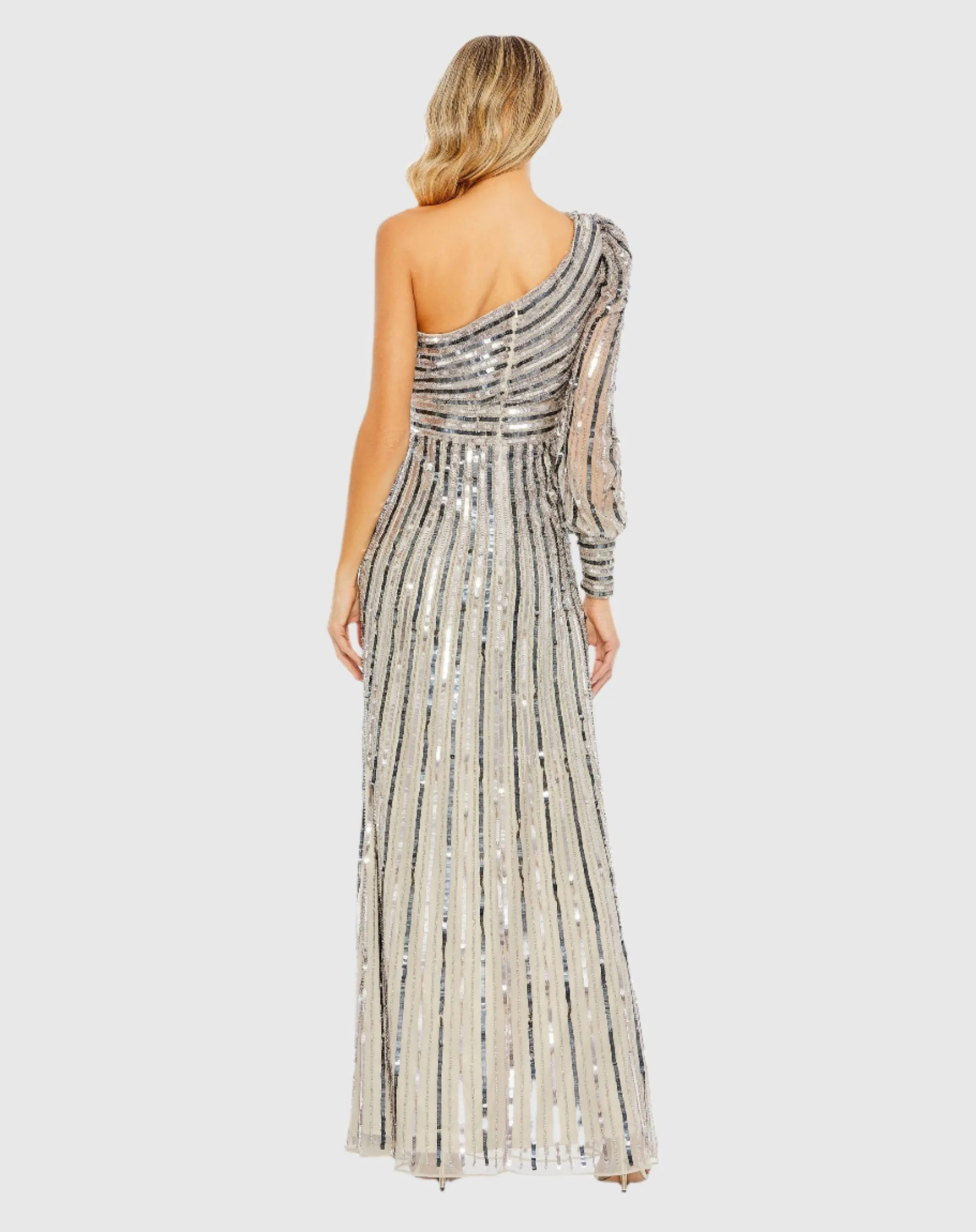 Asymmetrical One Shoulder Sequin Gown