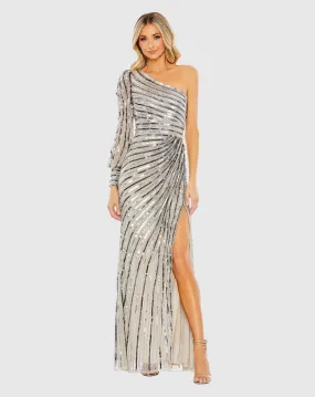 Asymmetrical One Shoulder Sequin Gown