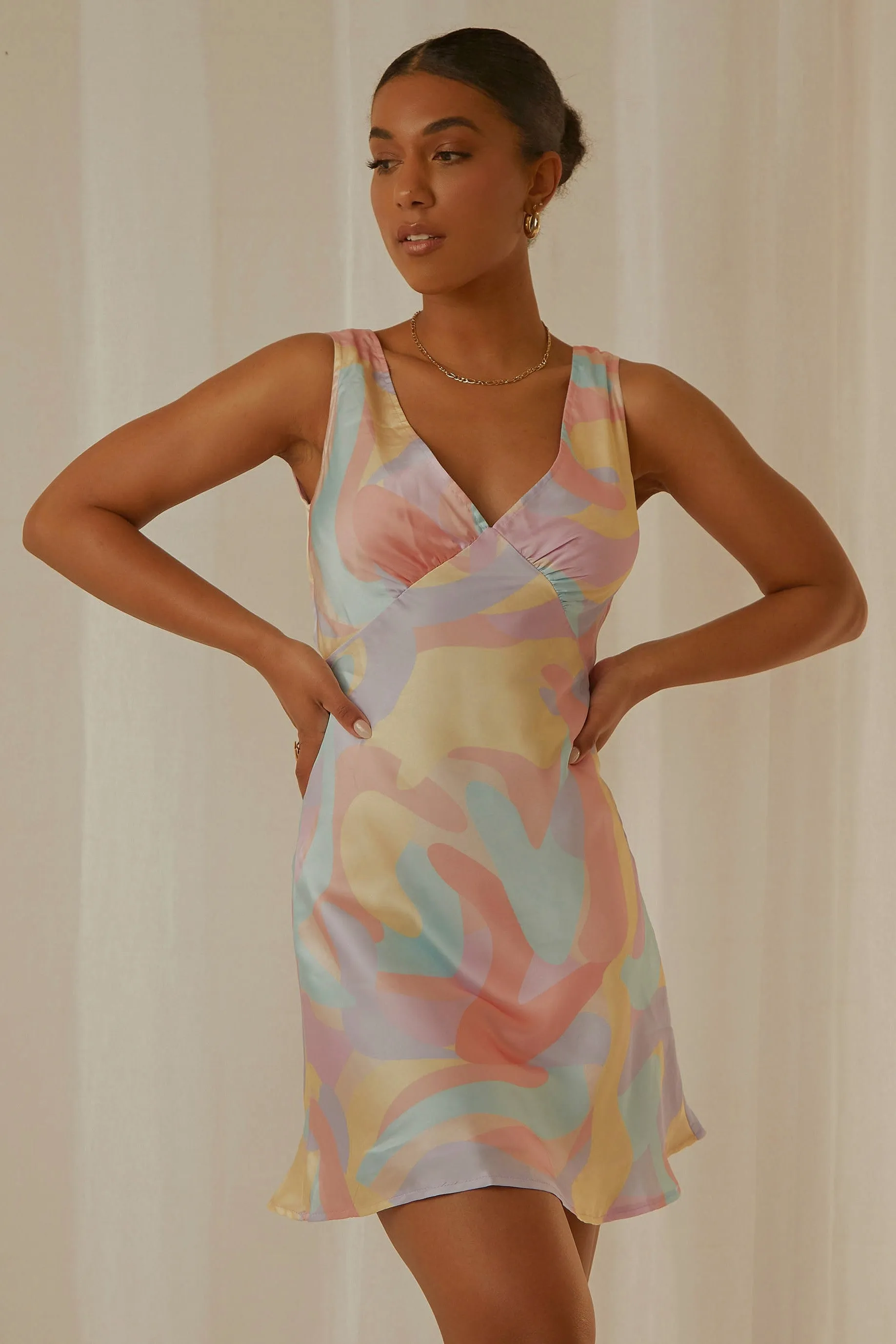 Audrey Vintage Slip Dress in Pastel Wave