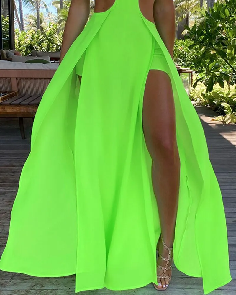 Beach Holiday Wear Thigh Slit Long Maxi Dress