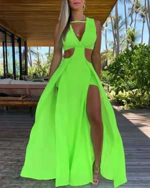 Beach Holiday Wear Thigh Slit Long Maxi Dress