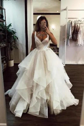 Beach Long A-line Sweetheart Tulle Cascading Ruffles Wedding Dress