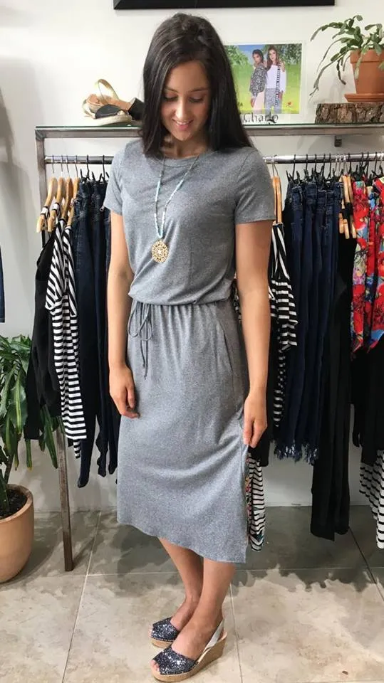 Bex Tie Waist Midi Dress  CHARCOAL MARLE