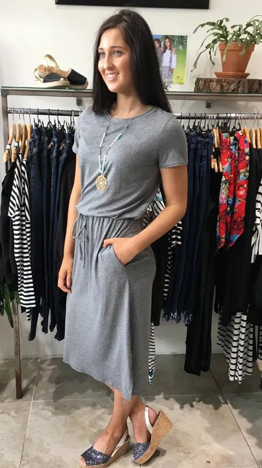 Bex Tie Waist Midi Dress  CHARCOAL MARLE