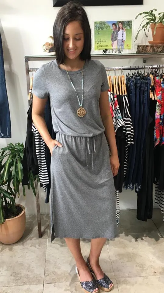 Bex Tie Waist Midi Dress  CHARCOAL MARLE