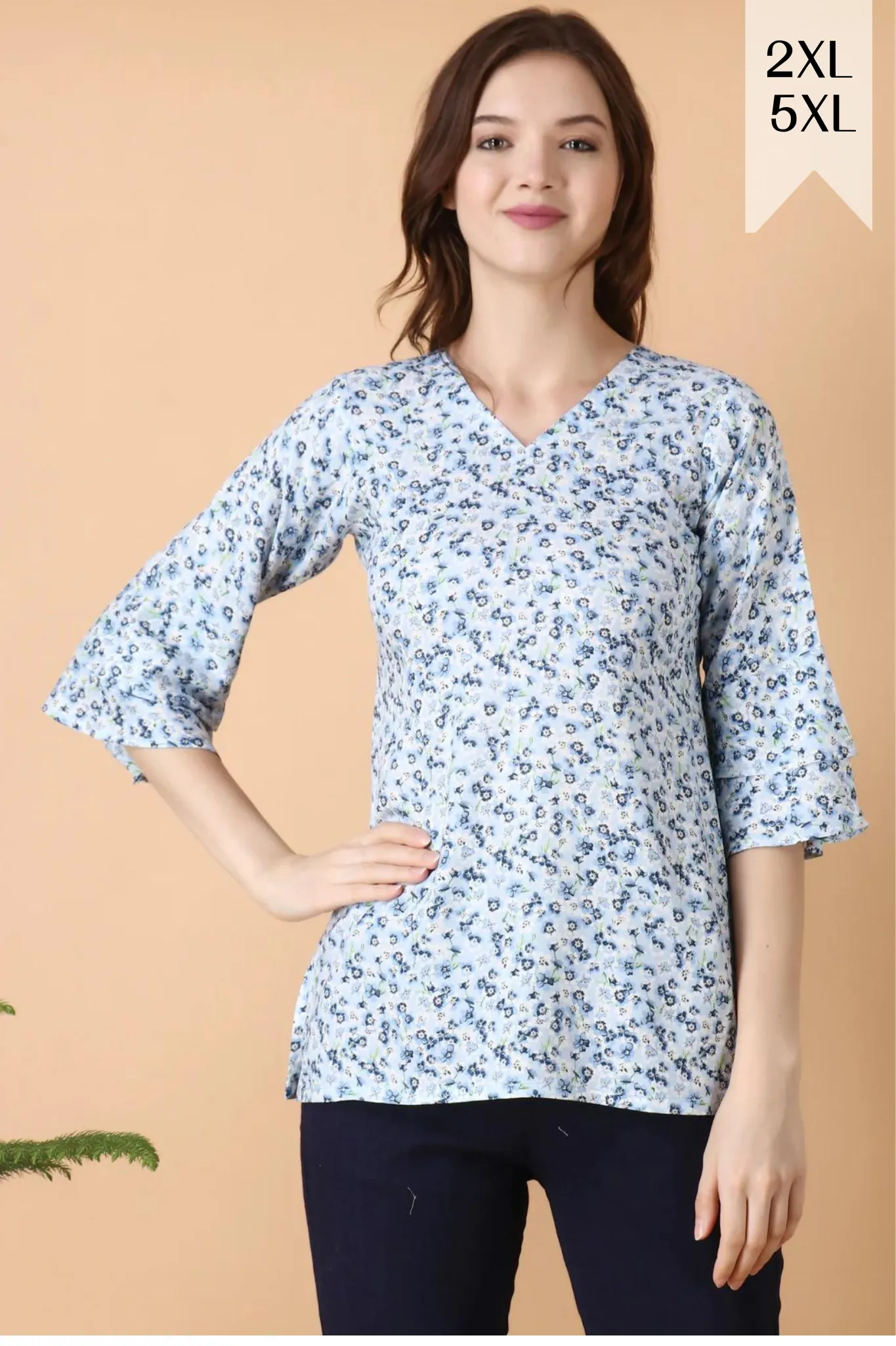 Bloomy Blue Rayon Top