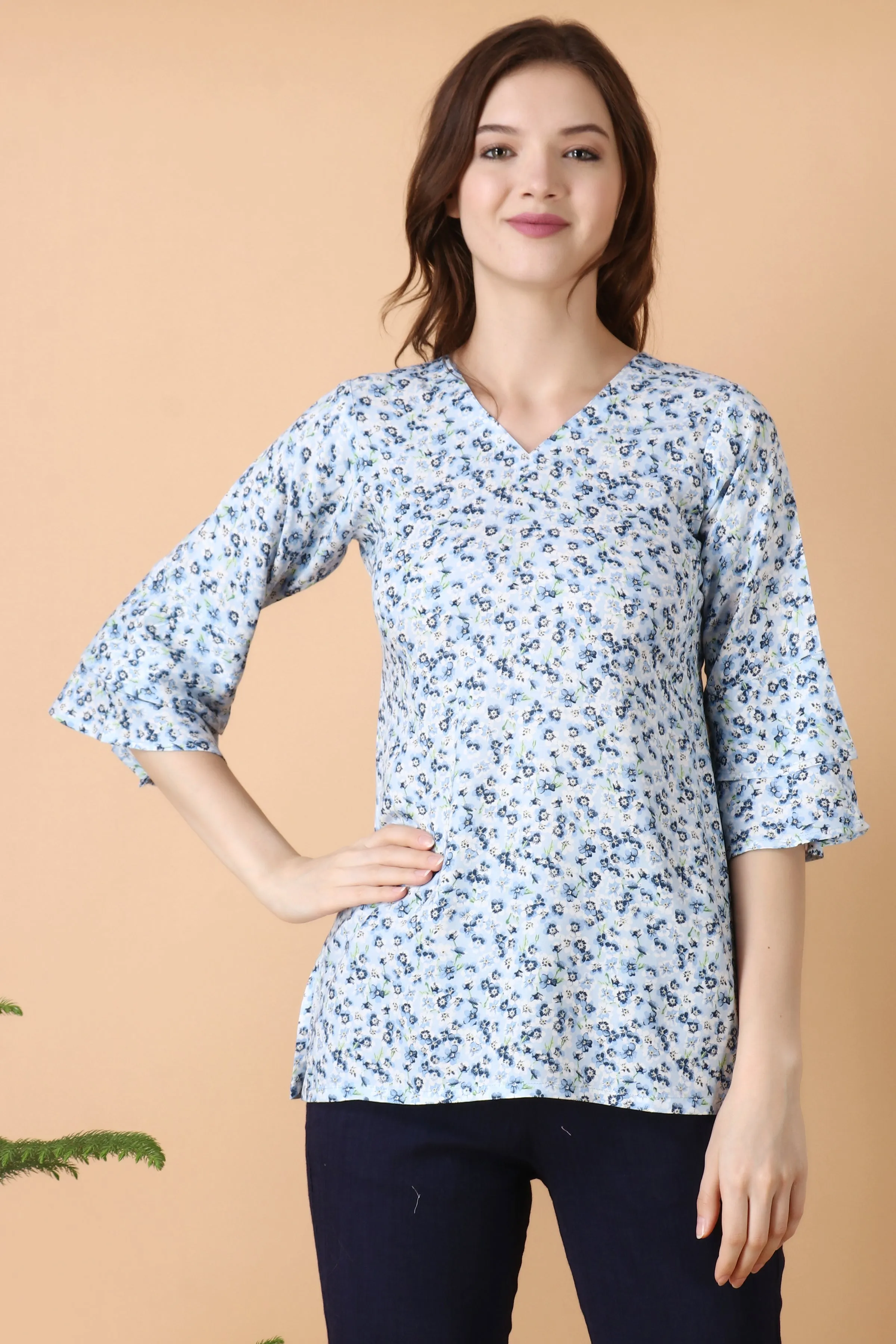 Bloomy Blue Rayon Top