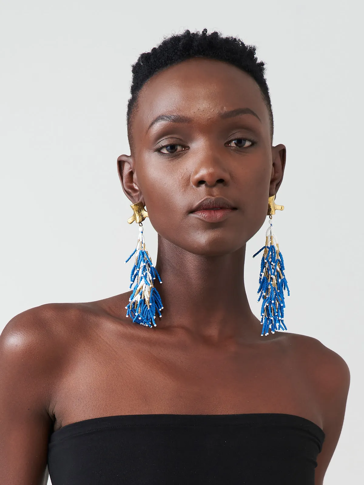 Blue & White Yatta Fringe Earrings