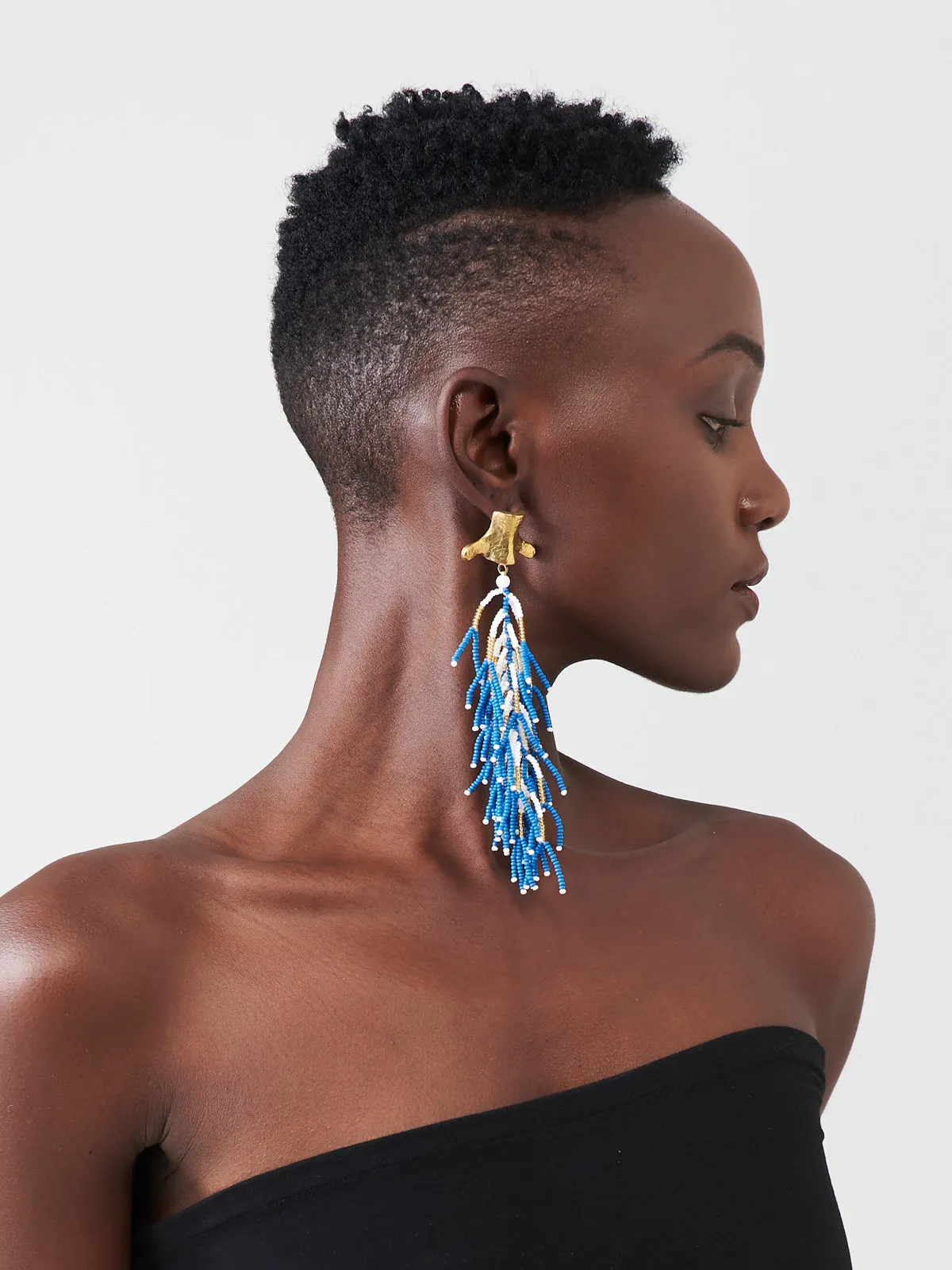 Blue & White Yatta Fringe Earrings