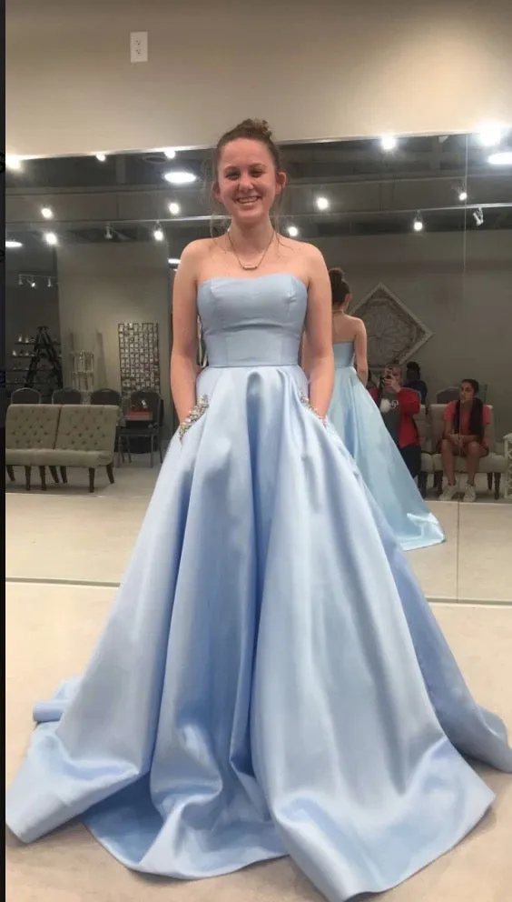 Blue Strapless Ball Gown Prom Dress, PD2303136