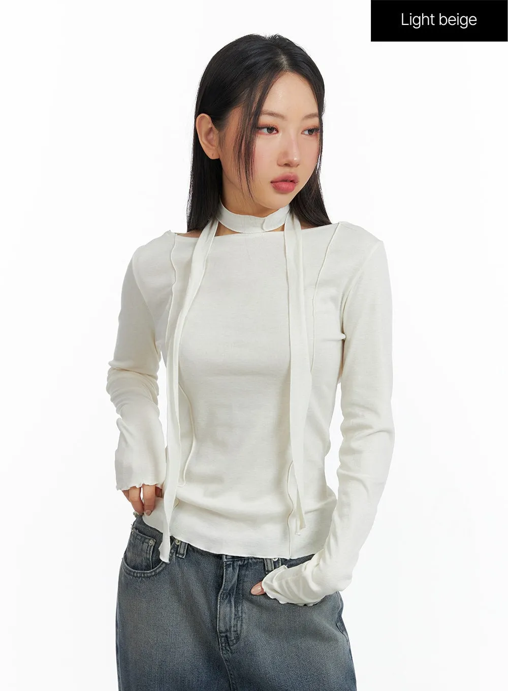 Boat Neck Top with Scarf CF408