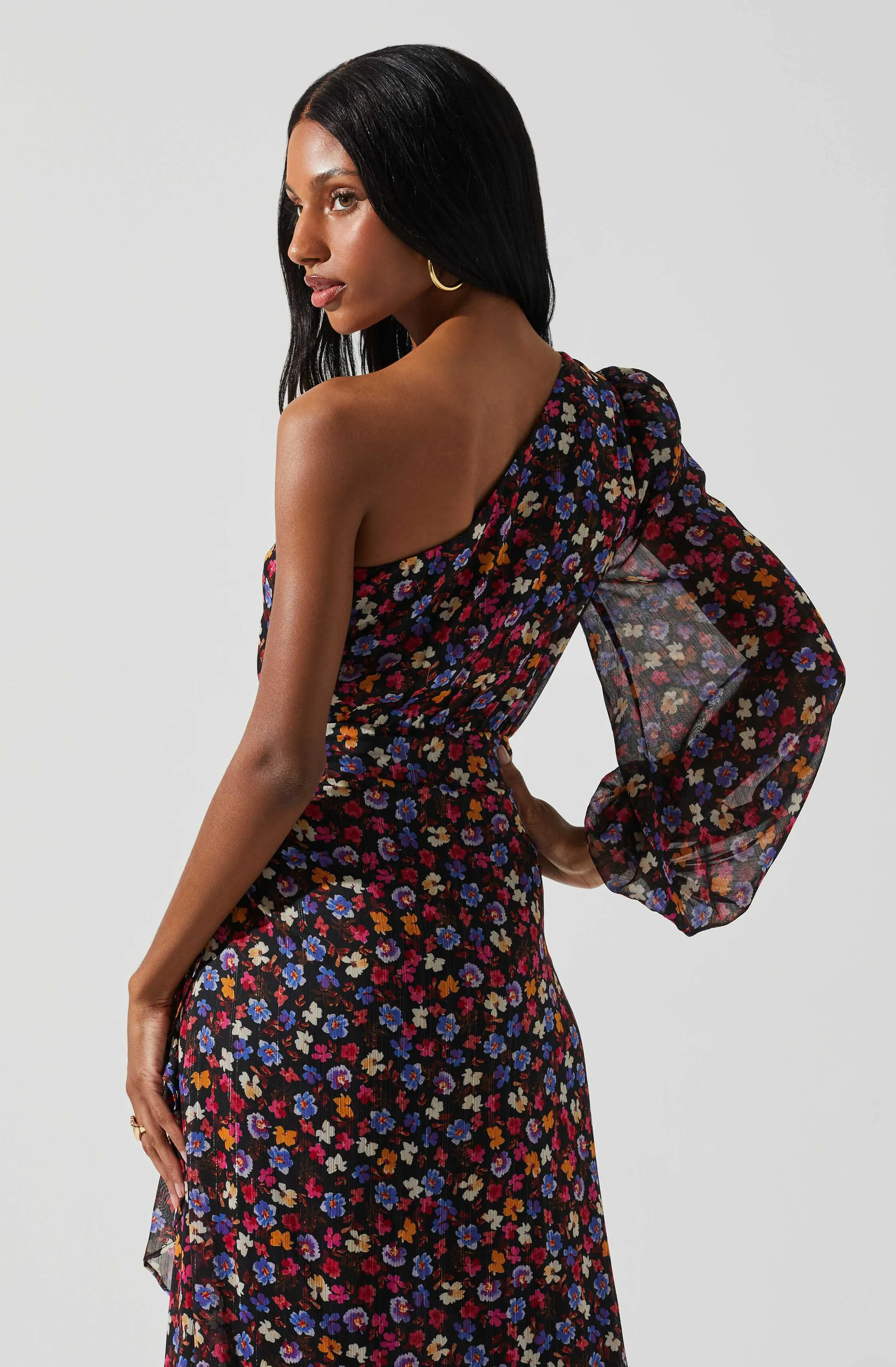 Calista Floral One Shoulder Midi Dress