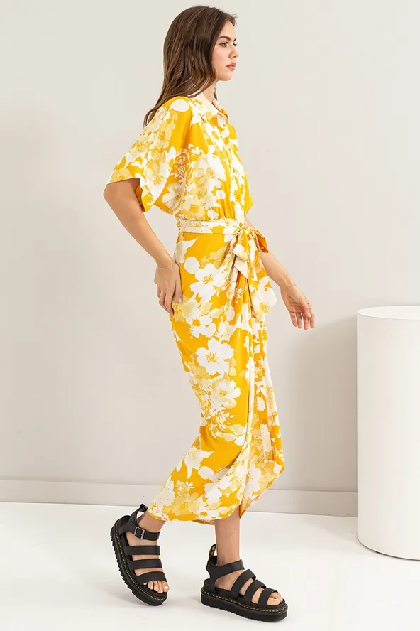 Canary Yellow Floral Printed Dress