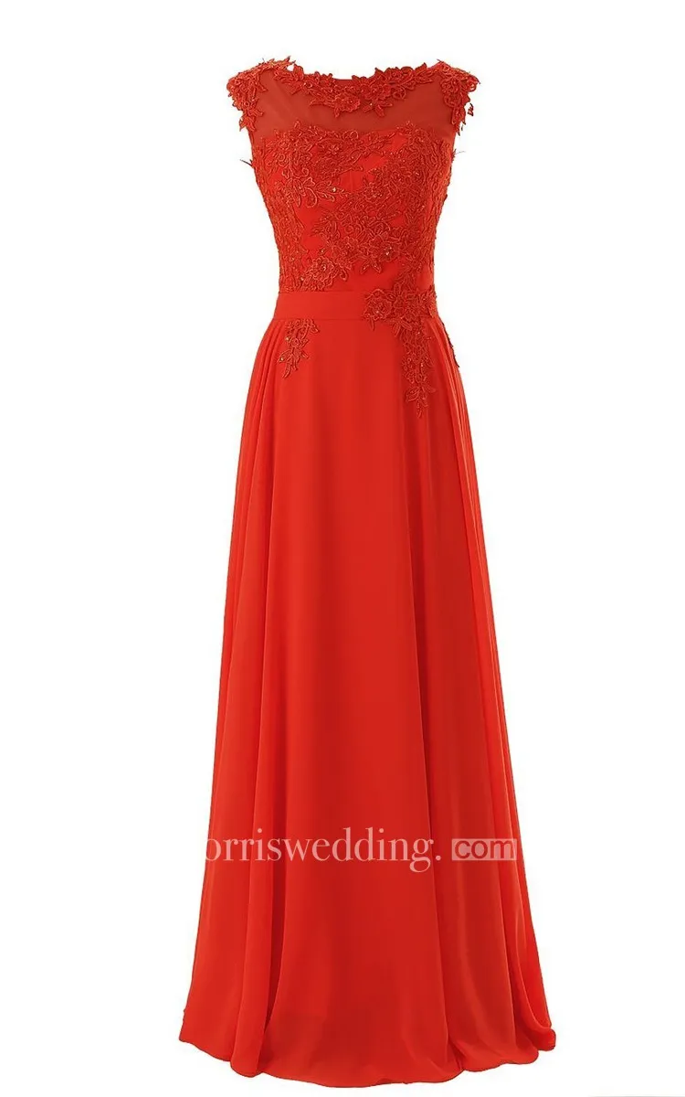 Cap-sleeve Bateau Neck A-line Gown With Lace Appliques