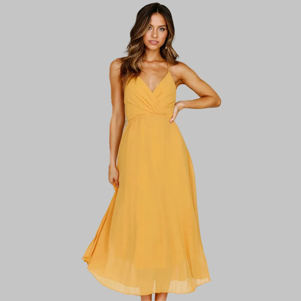 Chiffon Sling Halter Midi Dress