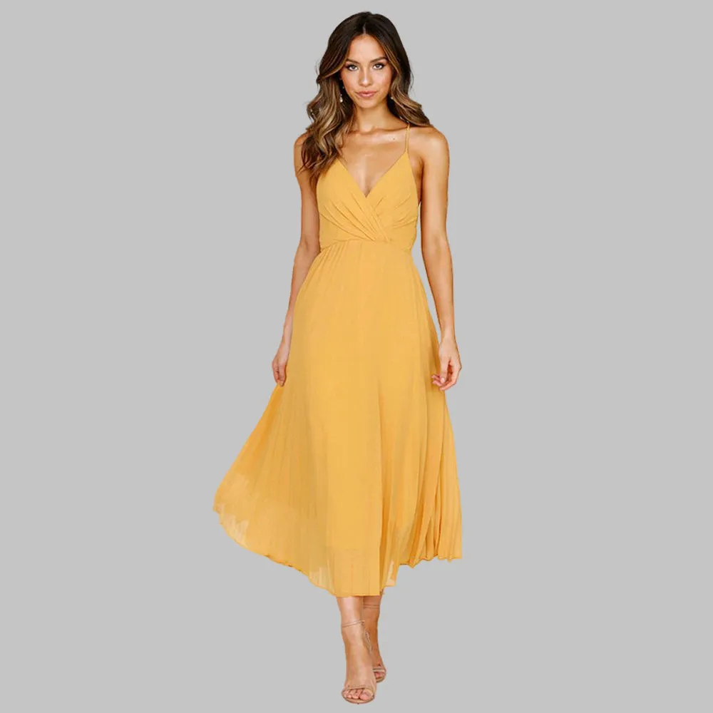 Chiffon Sling Halter Midi Dress