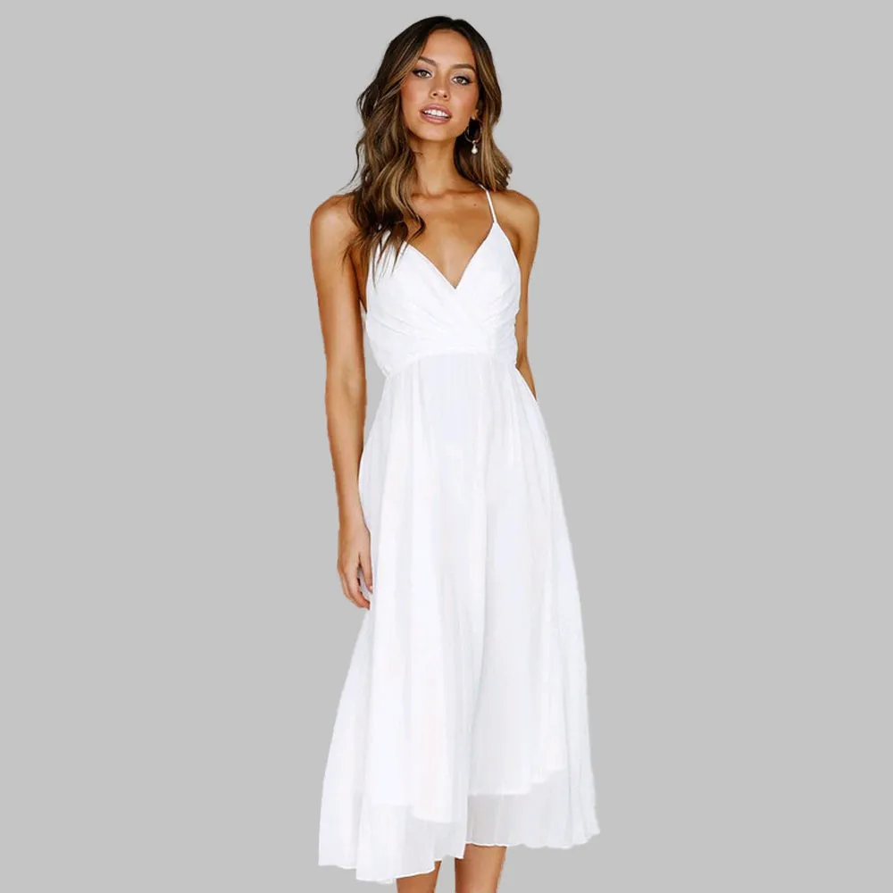 Chiffon Sling Halter Midi Dress