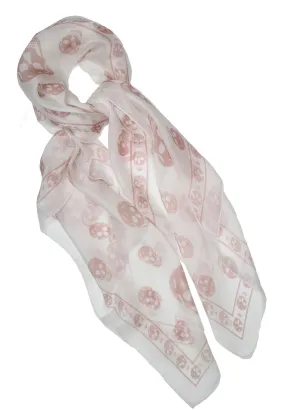 Classic Skull Scarf Silk Chiffon, White/Pink