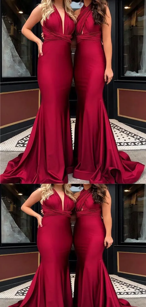 Convertible  Long Mermaid Soft Satin Bridesmaid Dresses