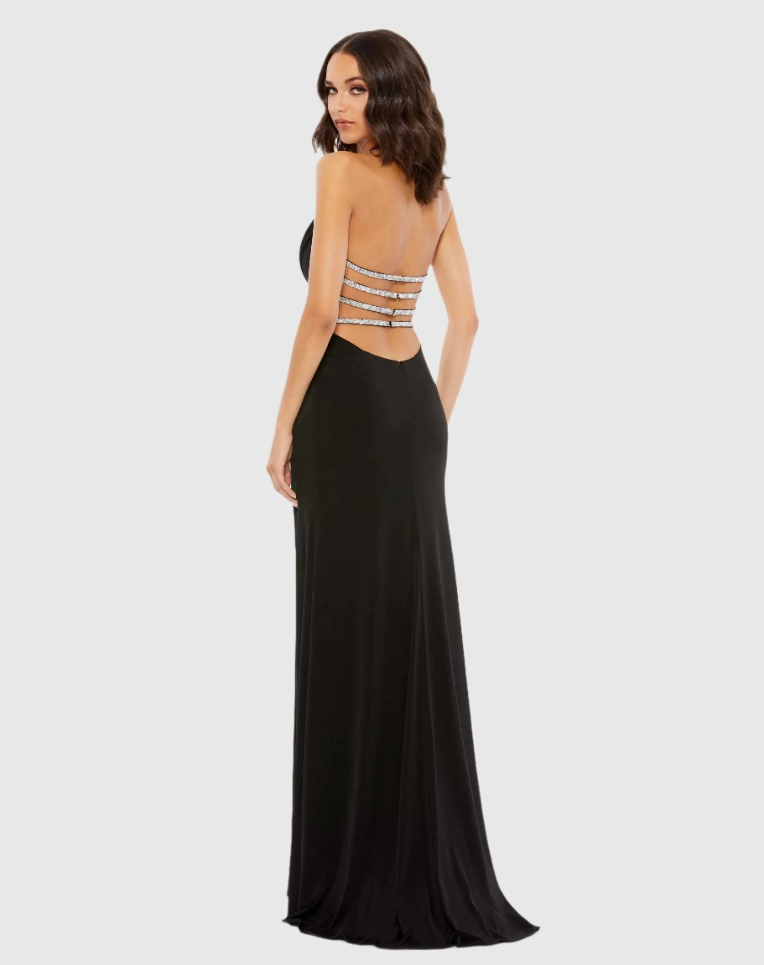 Cowl Neck Halter Strap Low Back Gown