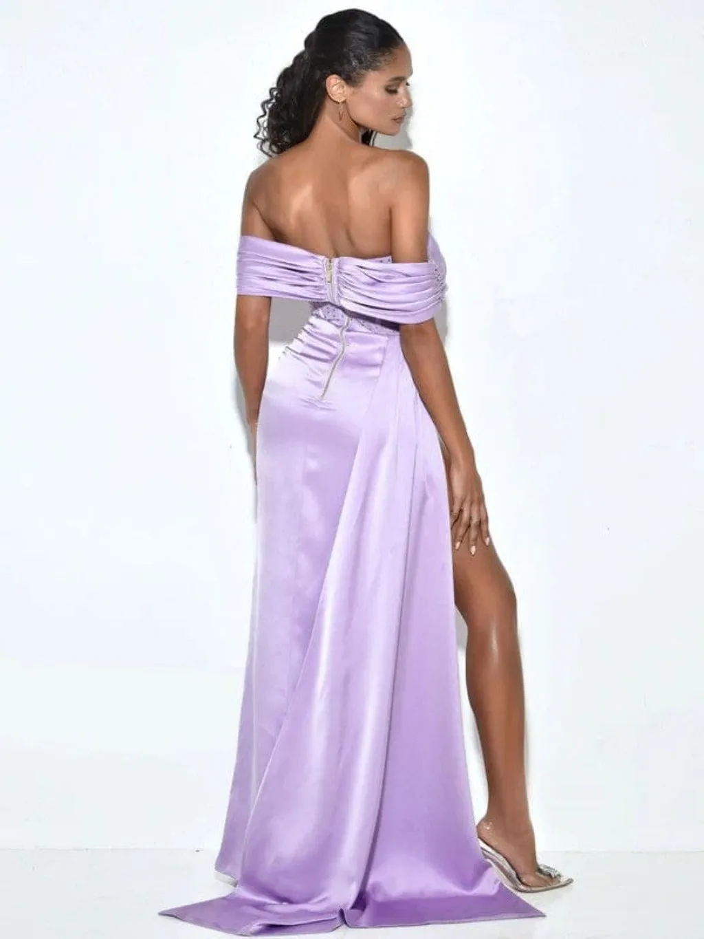 Crystal Corset Satin Maxi Dress - Purple