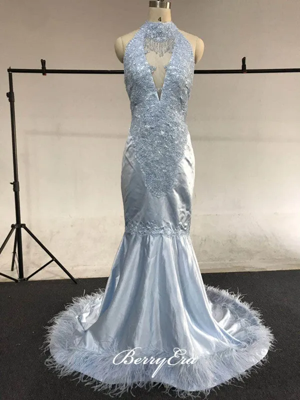 Custom Design Halter Long Prom Dresses, Mermaid Lace Prom Dresses, 2020 Prom Dresses