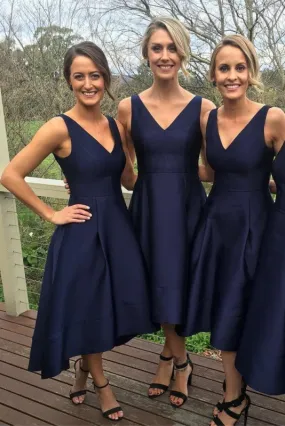 Elegant Midi V-neck A-line Bridesmaid Dress