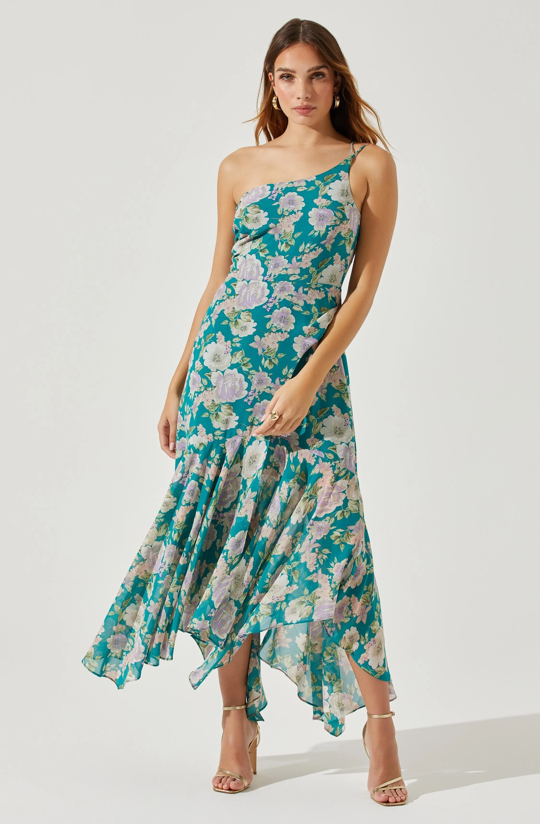 Emmylou Floral One Shoulder Midi Dress