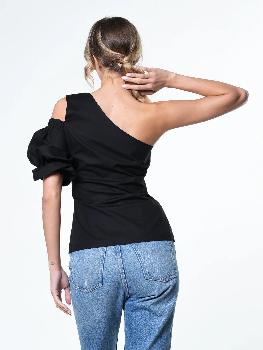 Extravagant One Sleeve Top In Black