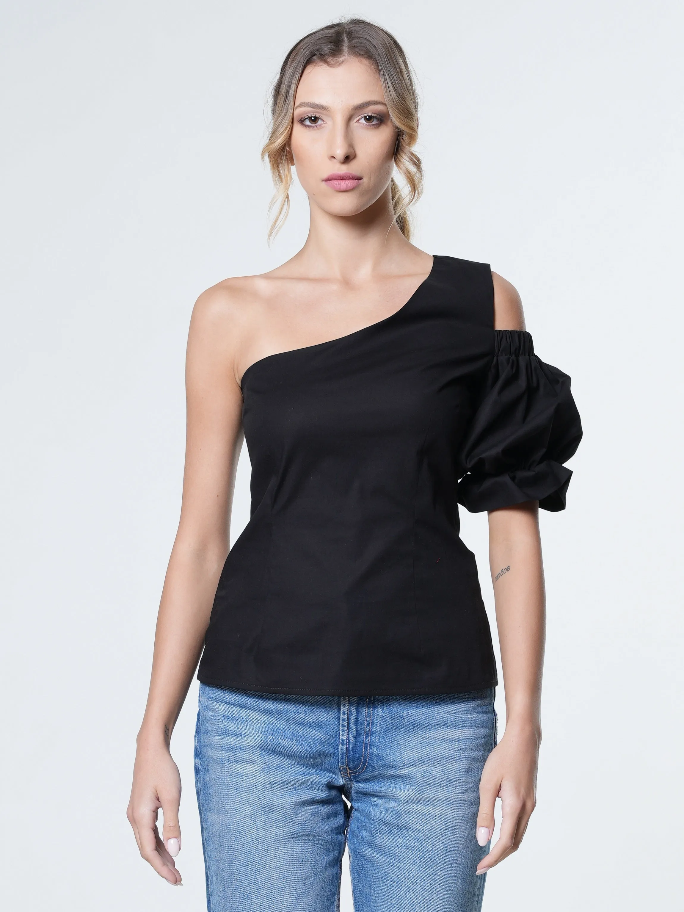 Extravagant One Sleeve Top In Black