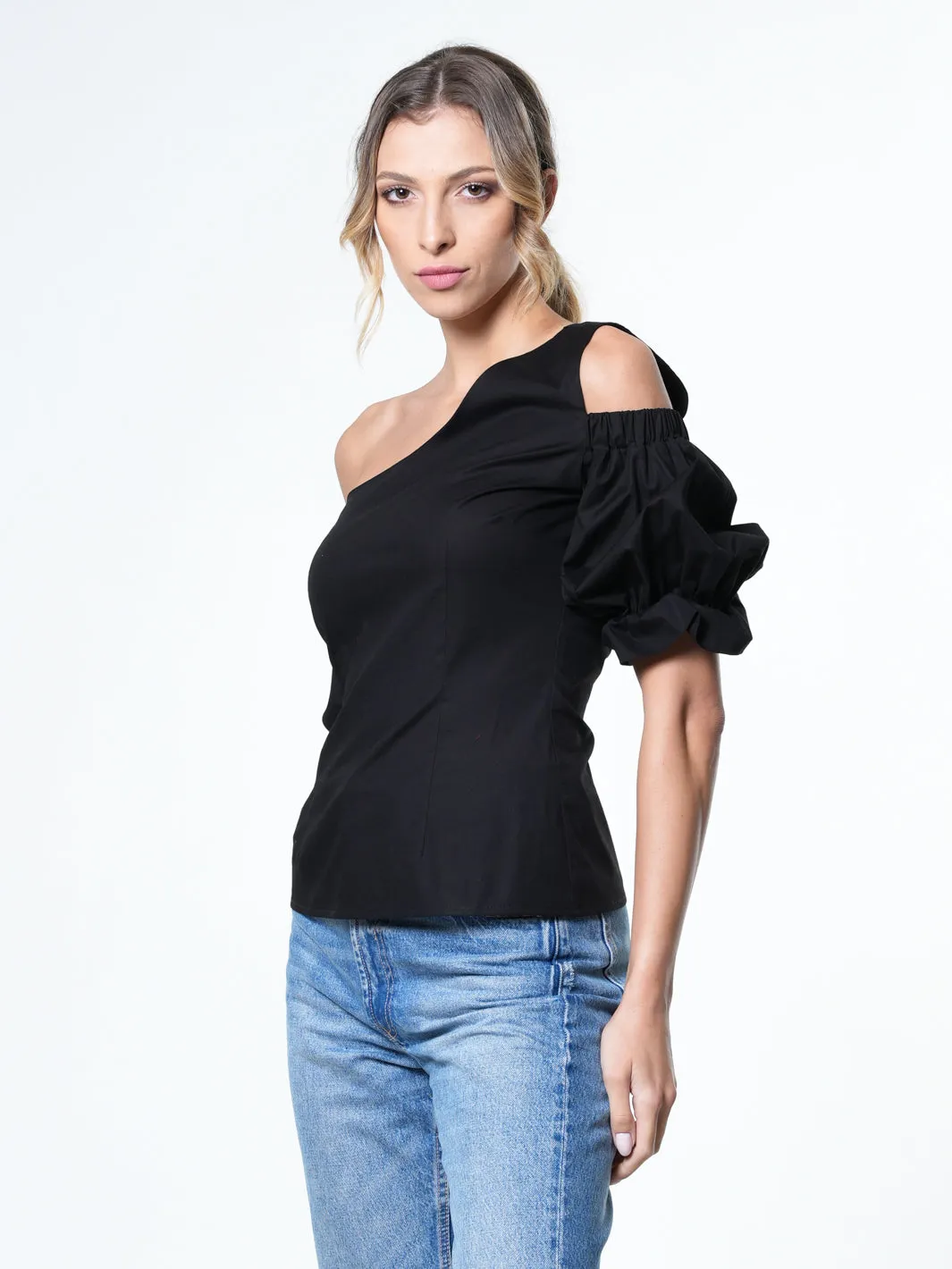 Extravagant One Sleeve Top In Black