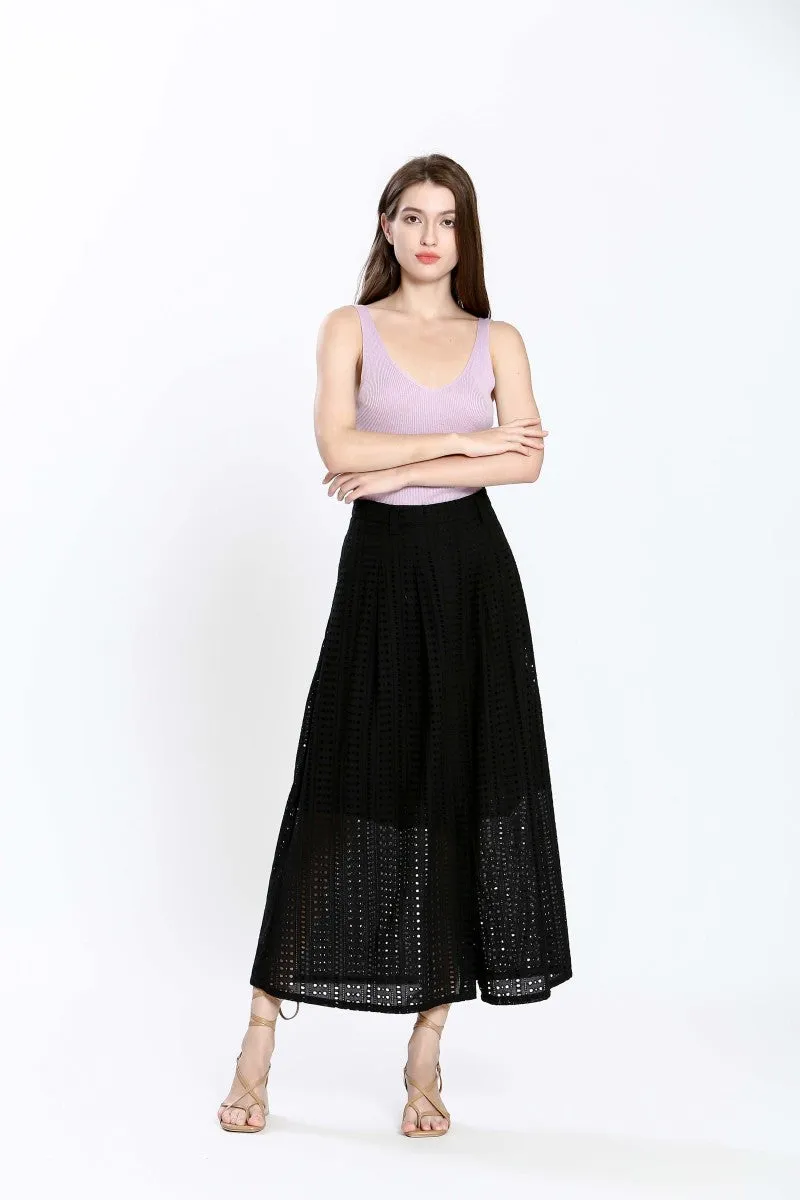 Eyelet Maxi Skirt in black by See U Soon