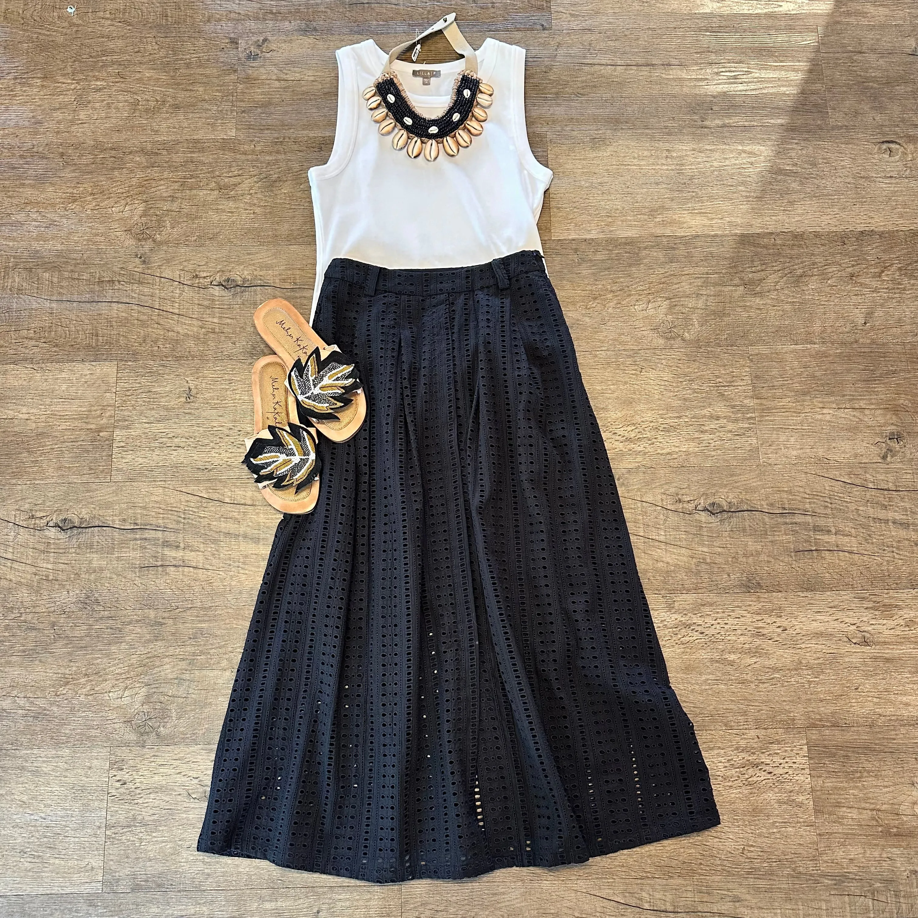 Eyelet Maxi Skirt in black by See U Soon