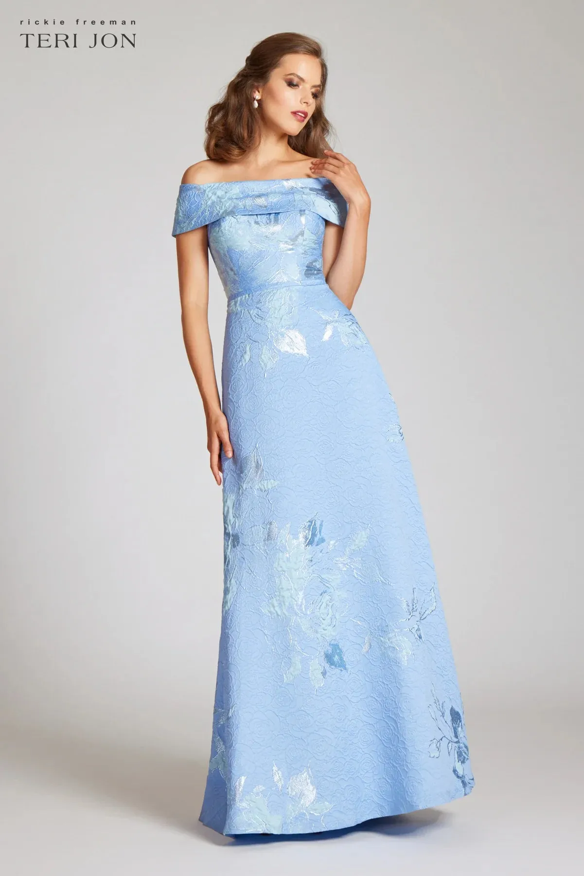 Floral Jacquard Off The Shoulder Gown