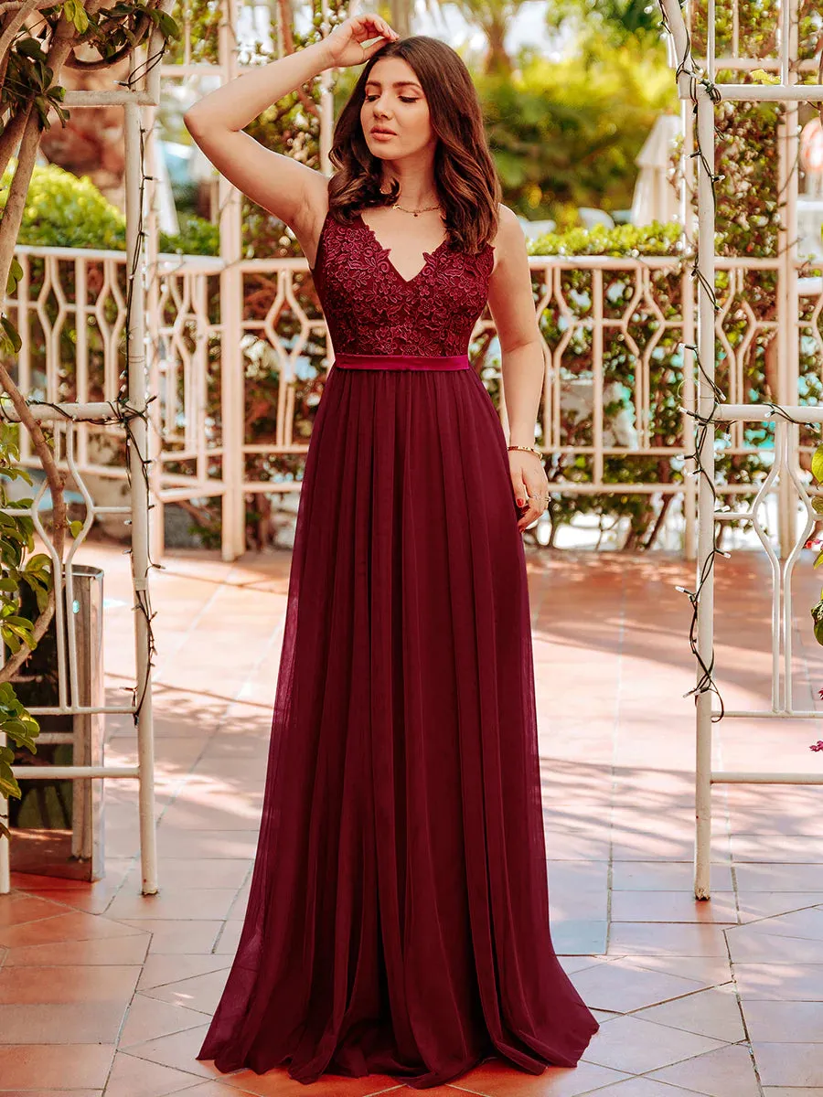 Floral Lace V-Neck Flowy Evening Dress