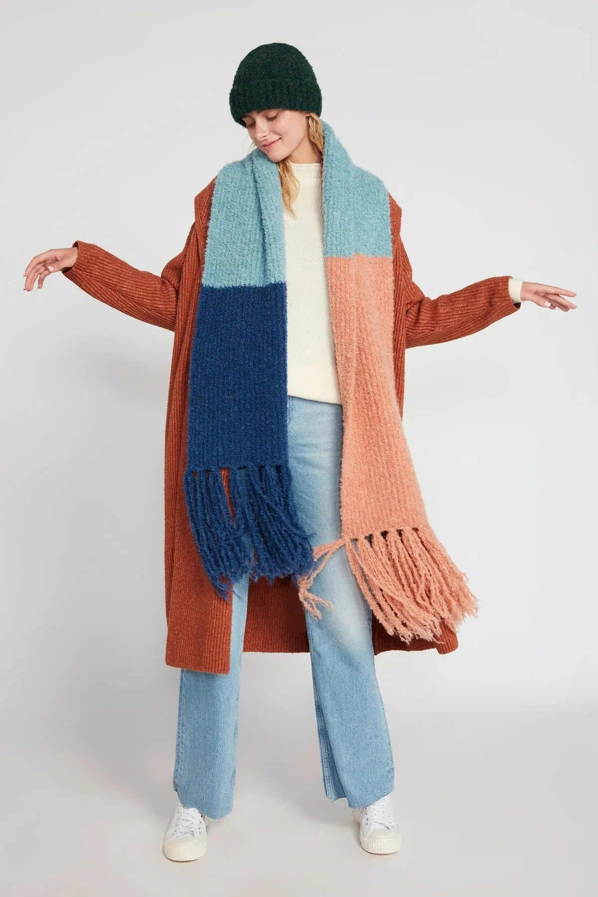 Fuzzy Color Block Scarf