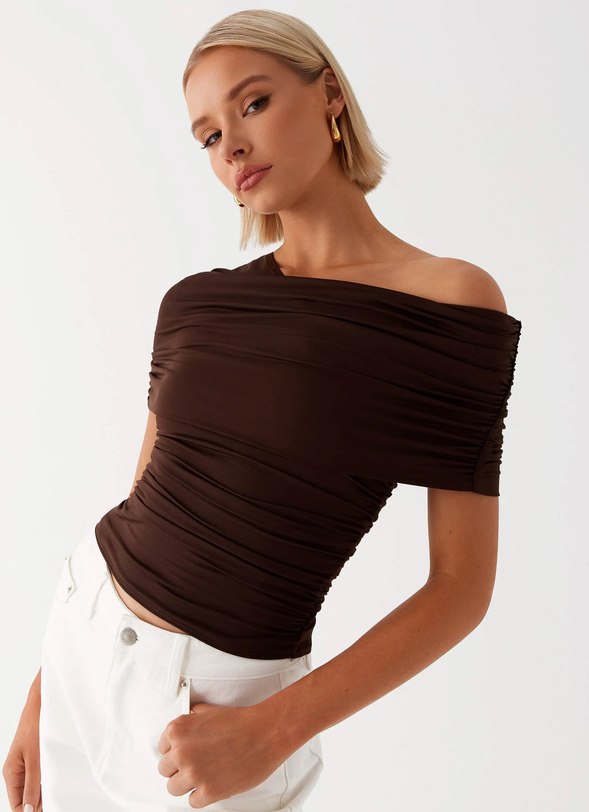 Gabbie Off Shoulder Top - Chocolate