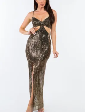 Giselle black sequined cutout formal dress