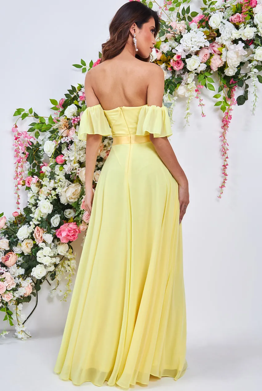 Goddiva Draped Off The Shoulder Chiffon Maxi Dress