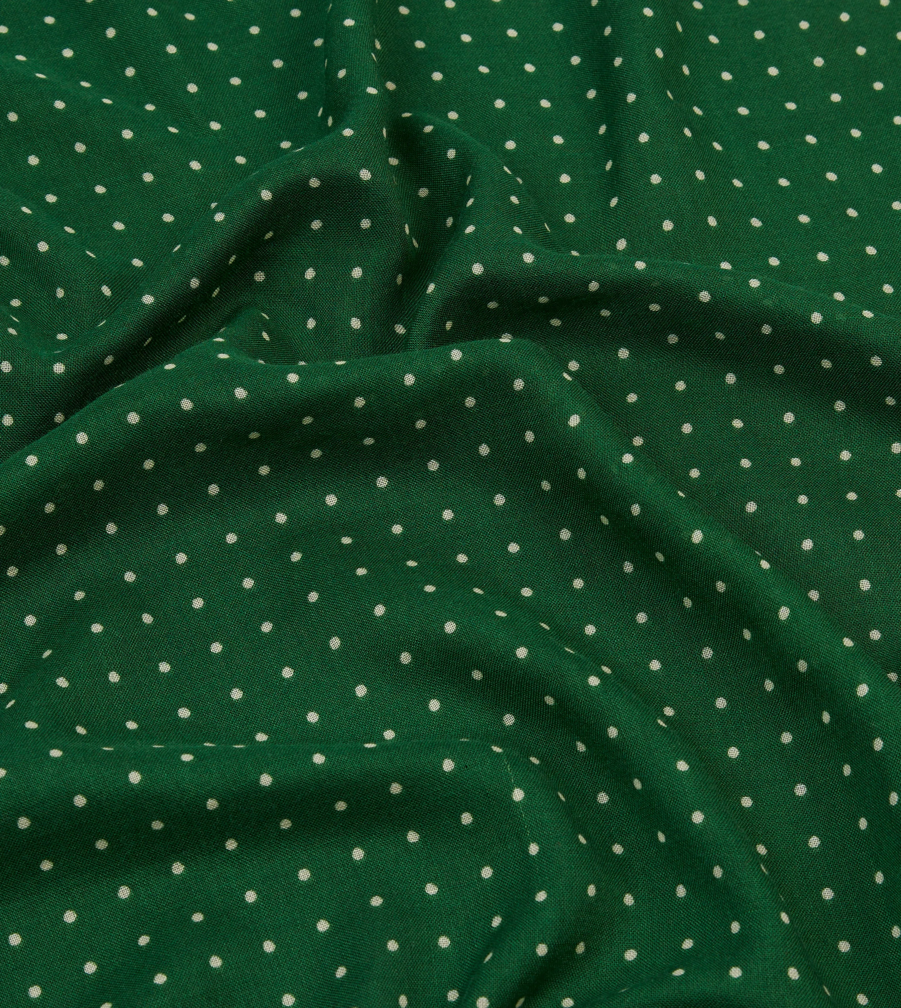 Green Polka Dot Print Tubular Silk Tasselled Scarf