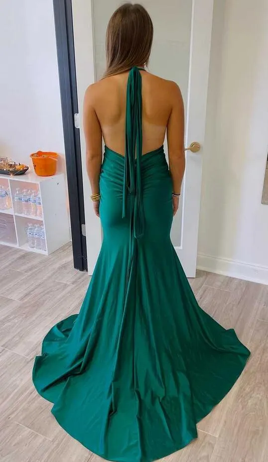 Halter Rhched Mermaid Long Prom Dress