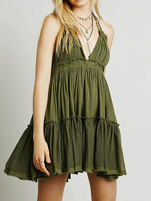 Halter Ruffle Backless Beach Dress