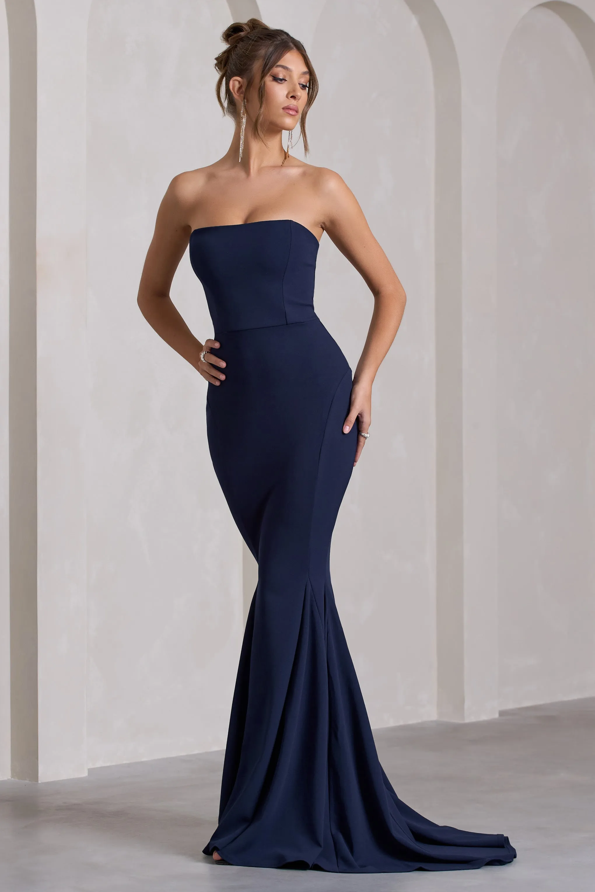 Impress Me | Navy Strapless Bandeau Fishtail Maxi Dress